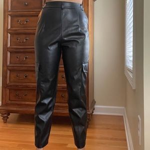 high waist slim leather pants